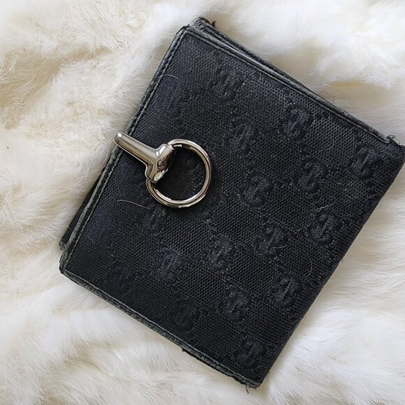 Gucci GG Canvas Black Fold Wallet 4.5" x 5" Horsebit Close Monogram - Picture 1 of 6